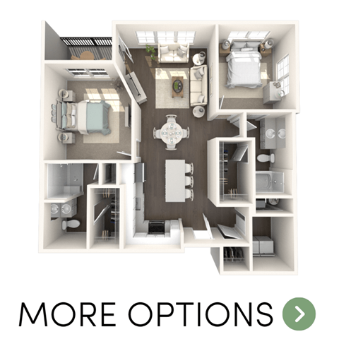 Floor plan for 2 beds, 2 baths, 1069 sqft